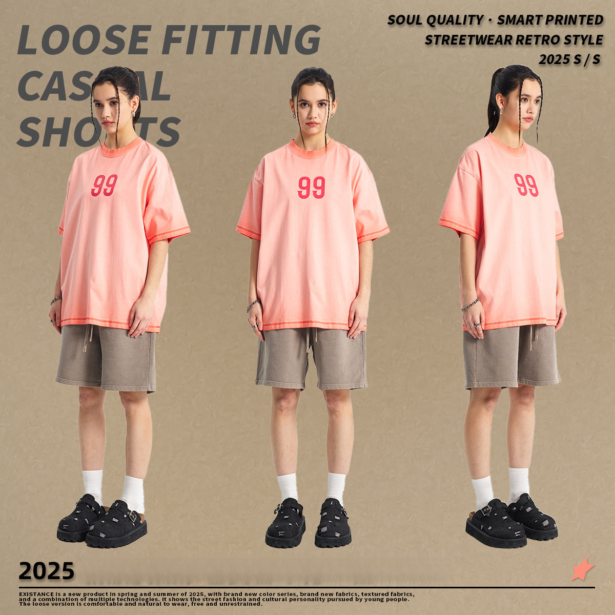 Chain fashion men's clothing | 2025 spring/summer vintage gradient T-shirt trendy brand loose wax printed pure cotton short sleeved shirt