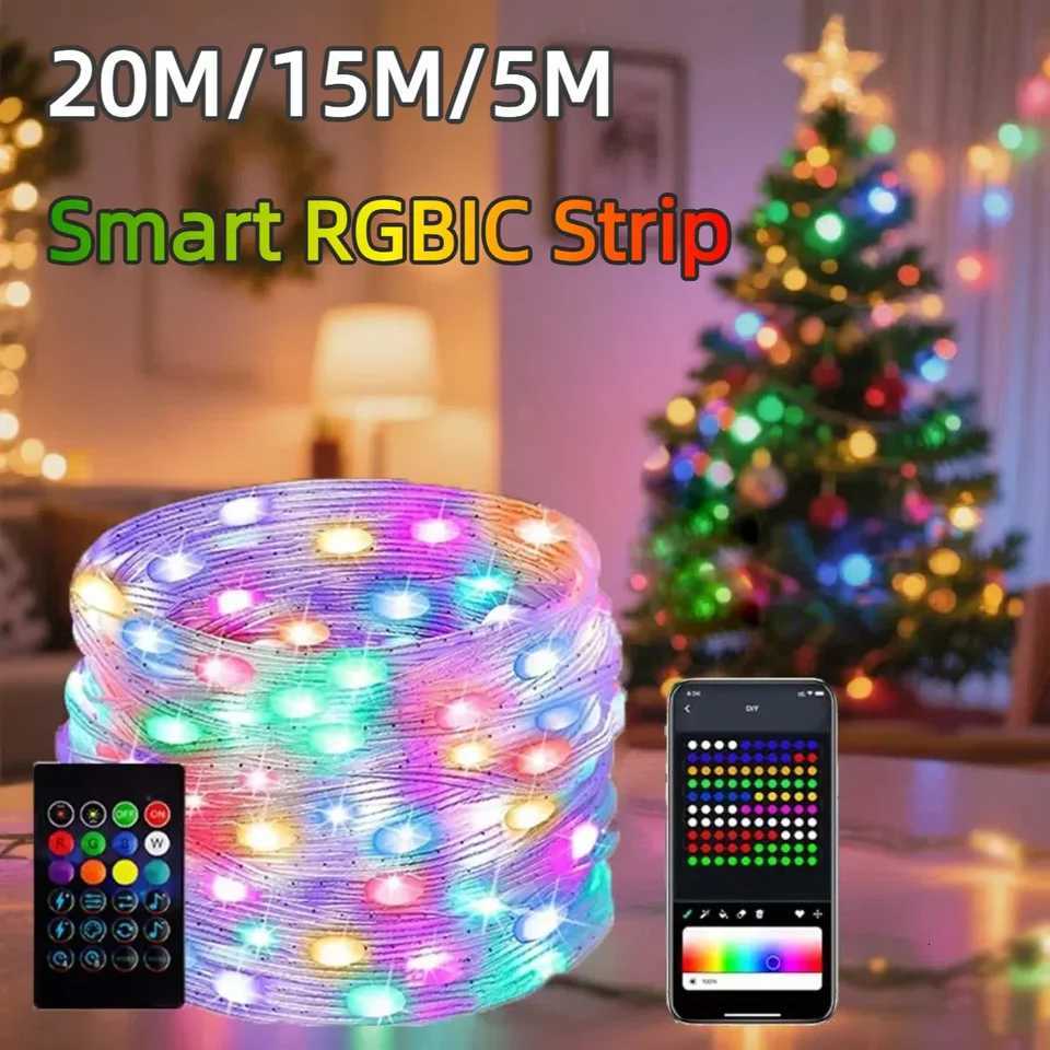 20M/10M/5M Smart USB 5V LED String Light RGB-IC WS2812B With Bluetooth APP Control IP65 Waterproof For Christmas Halloween Party W251107