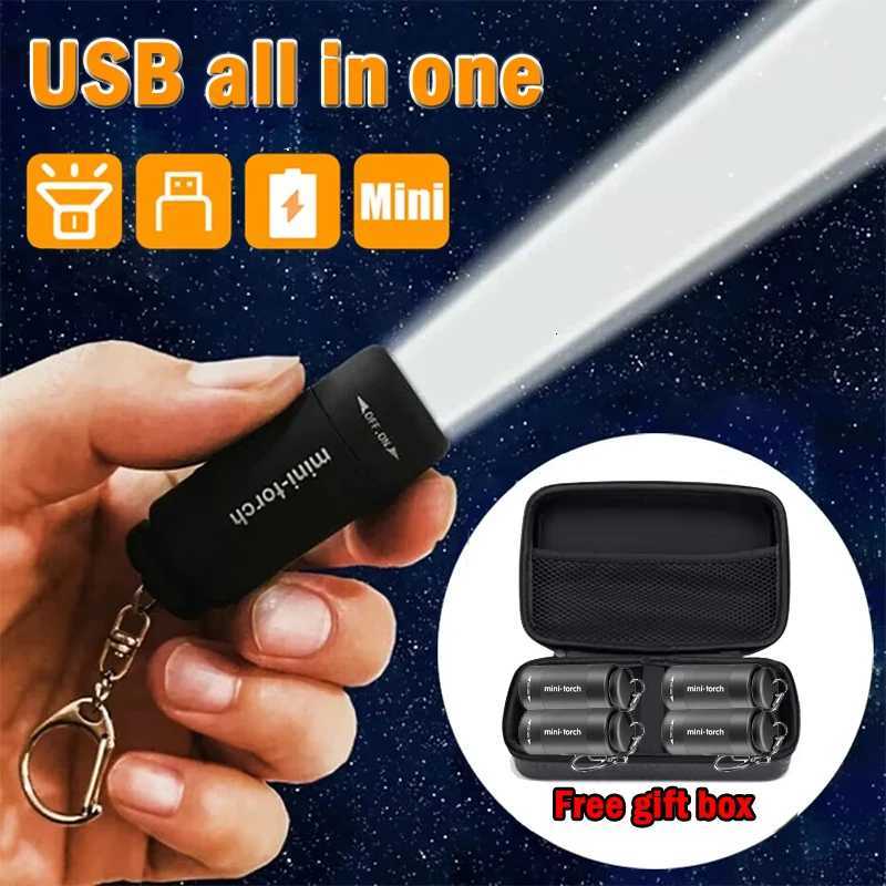 Mini Keychain Lamp Pocket USB Rechargeable LED Strong light Multifunctional Light Flashlight Waterproof Outdoor Hiking CampingW251106