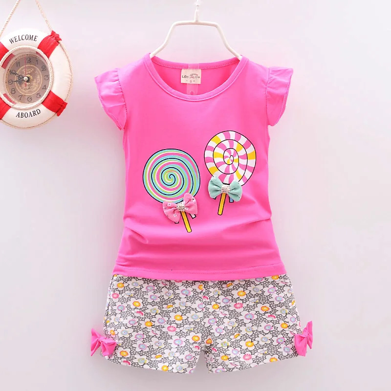 Baby Girls Clothes Sets for Kids T-shirt TopsShort Pants Clothes Sets Toddler Girl Lollipop Printed Summer Infant Clothing Sets 250407