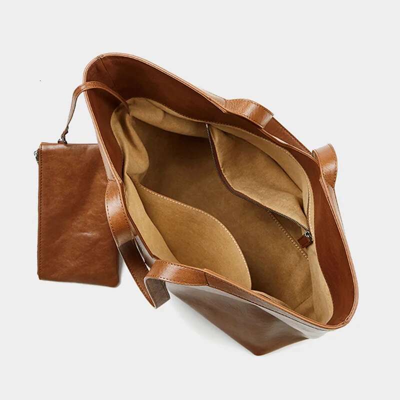 Y Shape Genuine Leather Tote Large Capacity Shoulder Women Underarm Travel Storage Shopping Bag With Wallet