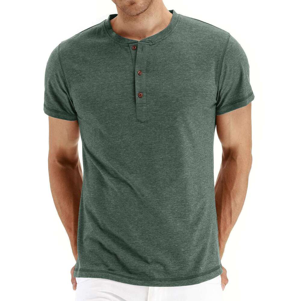 Summer Short sleeved European and American Men's Henley Shirt T-shirt Wholesale Versatile New Trendy Clothing Ins