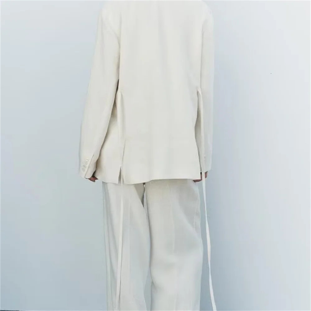 Womens Casual Elegant n European and American Retro Linen Blended Jacket Pants Set 250407