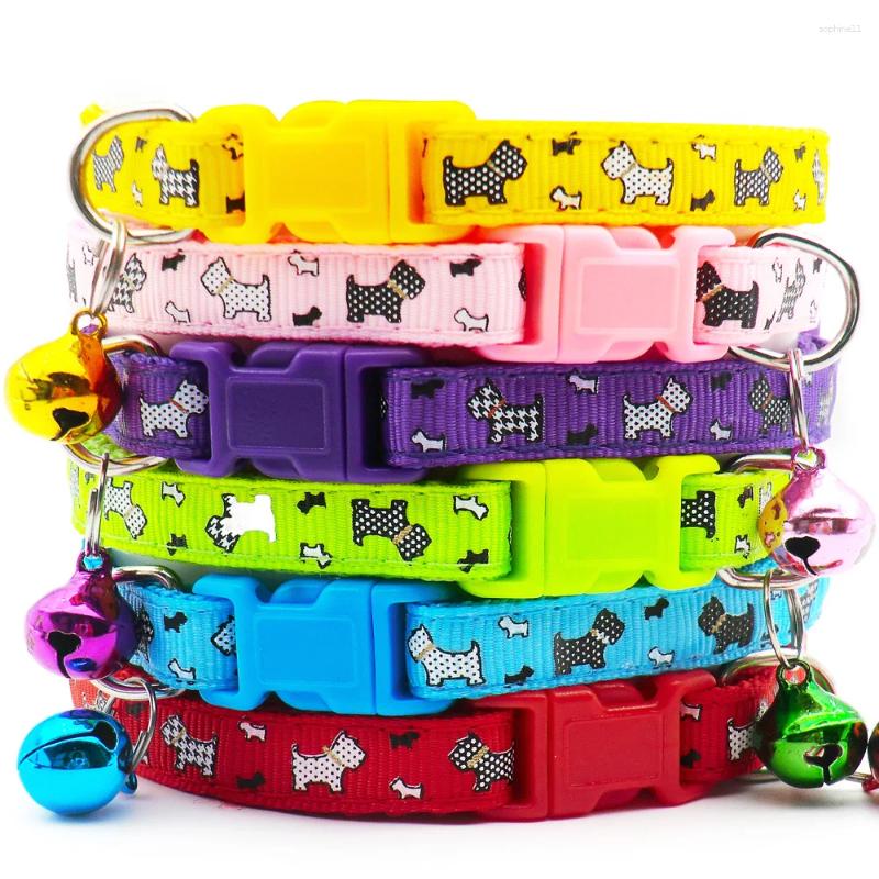Update Pet Supplies Personalized Cartoon Print Adjustable Dog Collar With Bell Accessories Plastic Square Clasp Traction