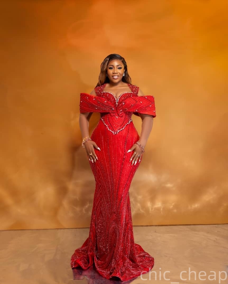 Aso Ebi Dark Red Mermaid Prom Dresses 2026 Beaded Crystals Sheer Neck Evening Formal Party Second Birthday Engagement Gowns Plus Size Dress For Specia