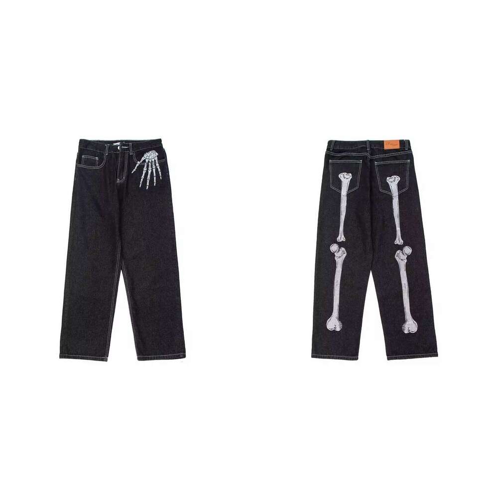 american high street dark skeleton printed jeans mens trendy brand