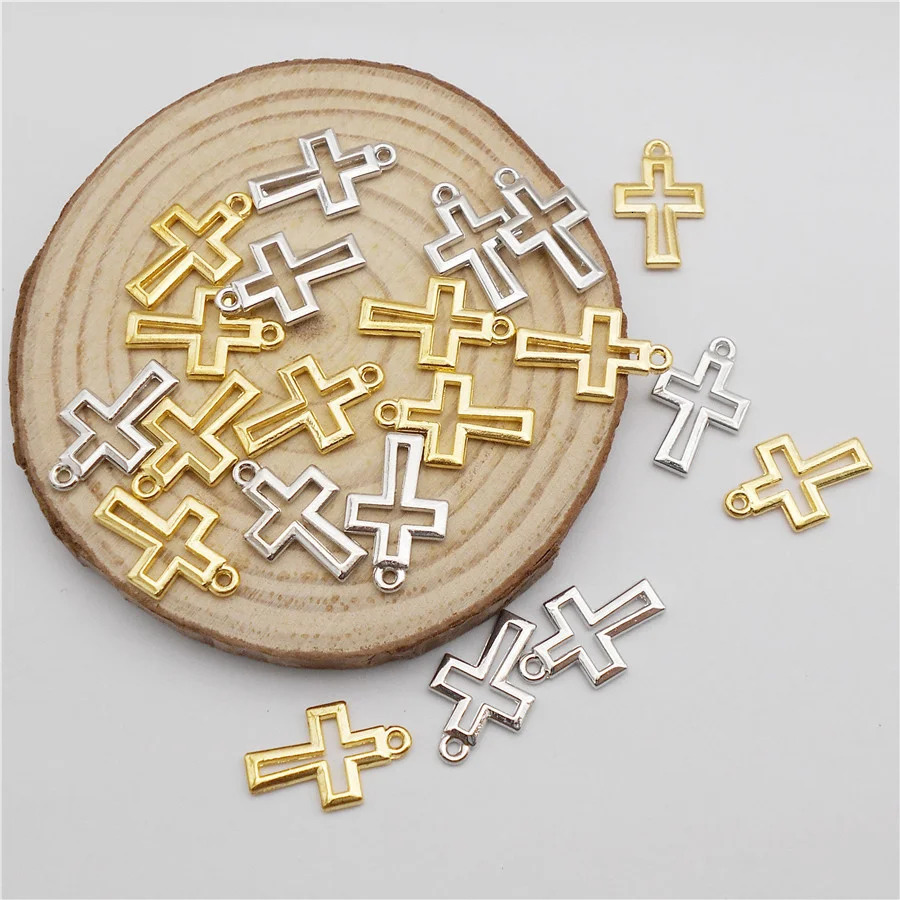 50 pieces of 11 17mm alloy small hollow cross charm necklace pendant jewelry handmade bracelet earrings decoration accessories 250325