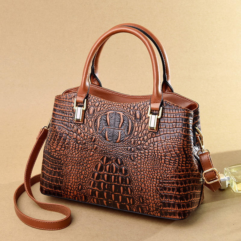 Alligator Design Bag Women's Retro Fashion Large Capacity Tote Bag Commuter Middle-aged Crossbody Shoulder Bag