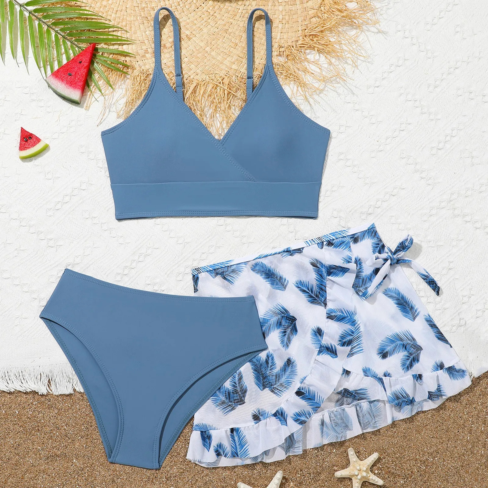 Kids Girls Swimsuit Bikini Set Bralette Girls Two-Piece Bathing Suits Volant Top Bikini Panties Beachwear Swimwear Set 250407