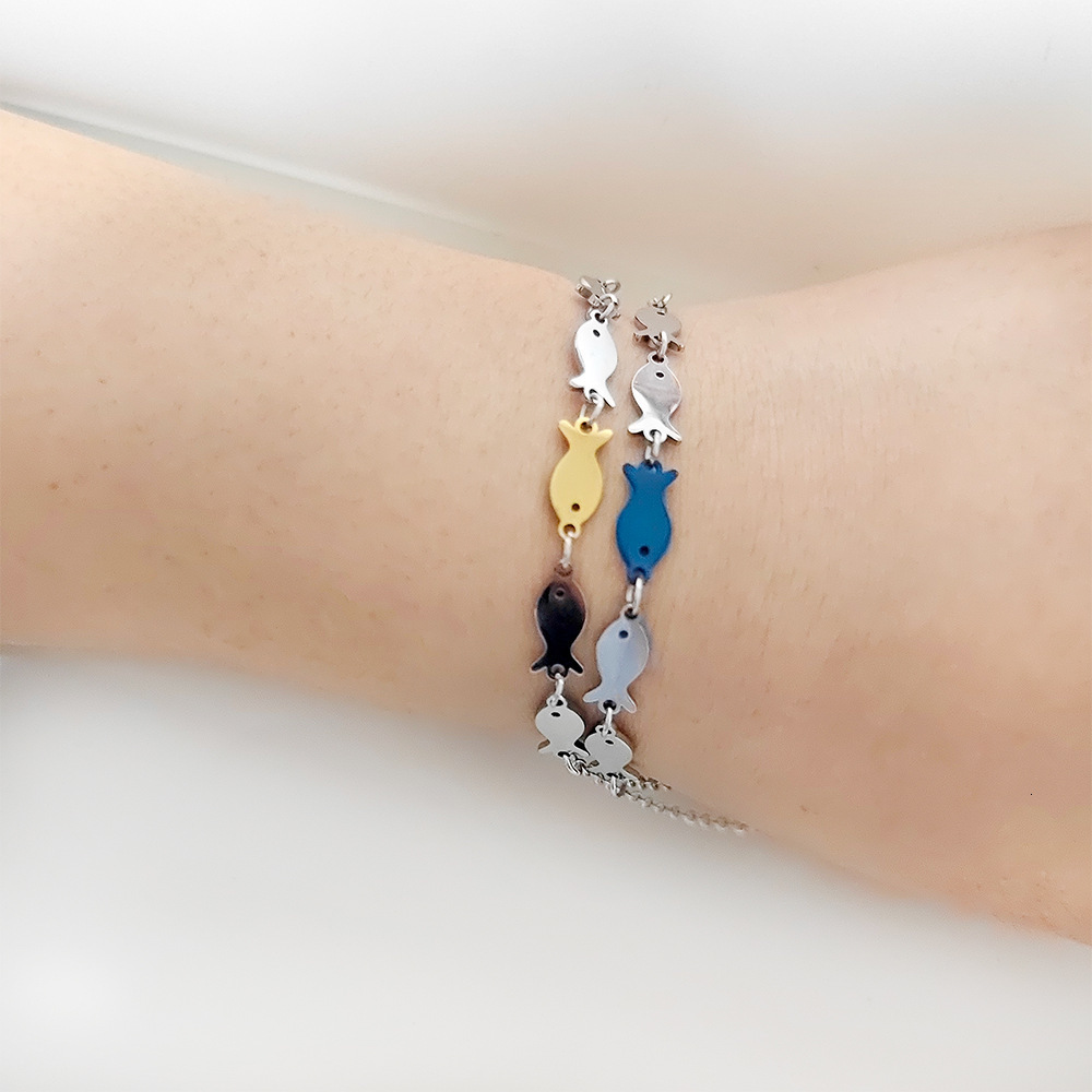 New Blue Fish School Upstream Inspiration Pendant Titanium Steel Bracelet Necklace Gift Jewelry