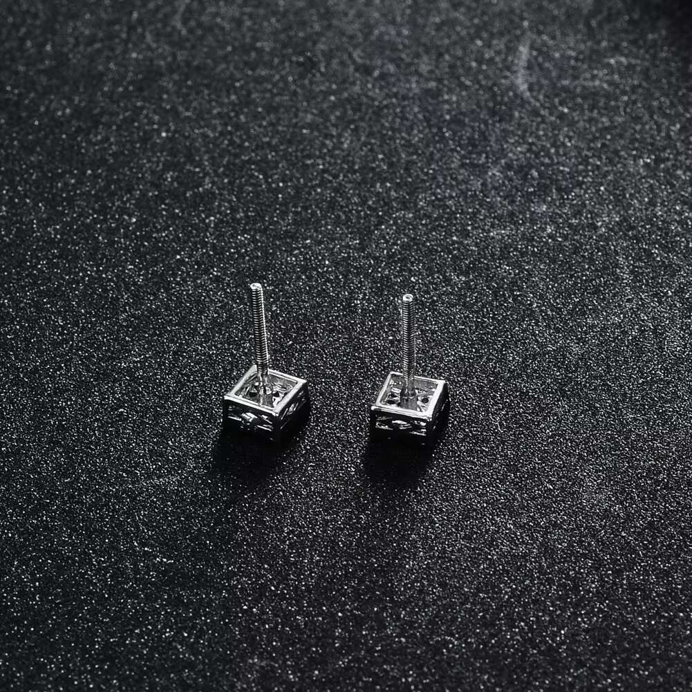 Wholesale High Quality Hip Hop Jewelry Rhodium 18k Gold Plated 925 Sterling Silver Square Stud Earring for Men