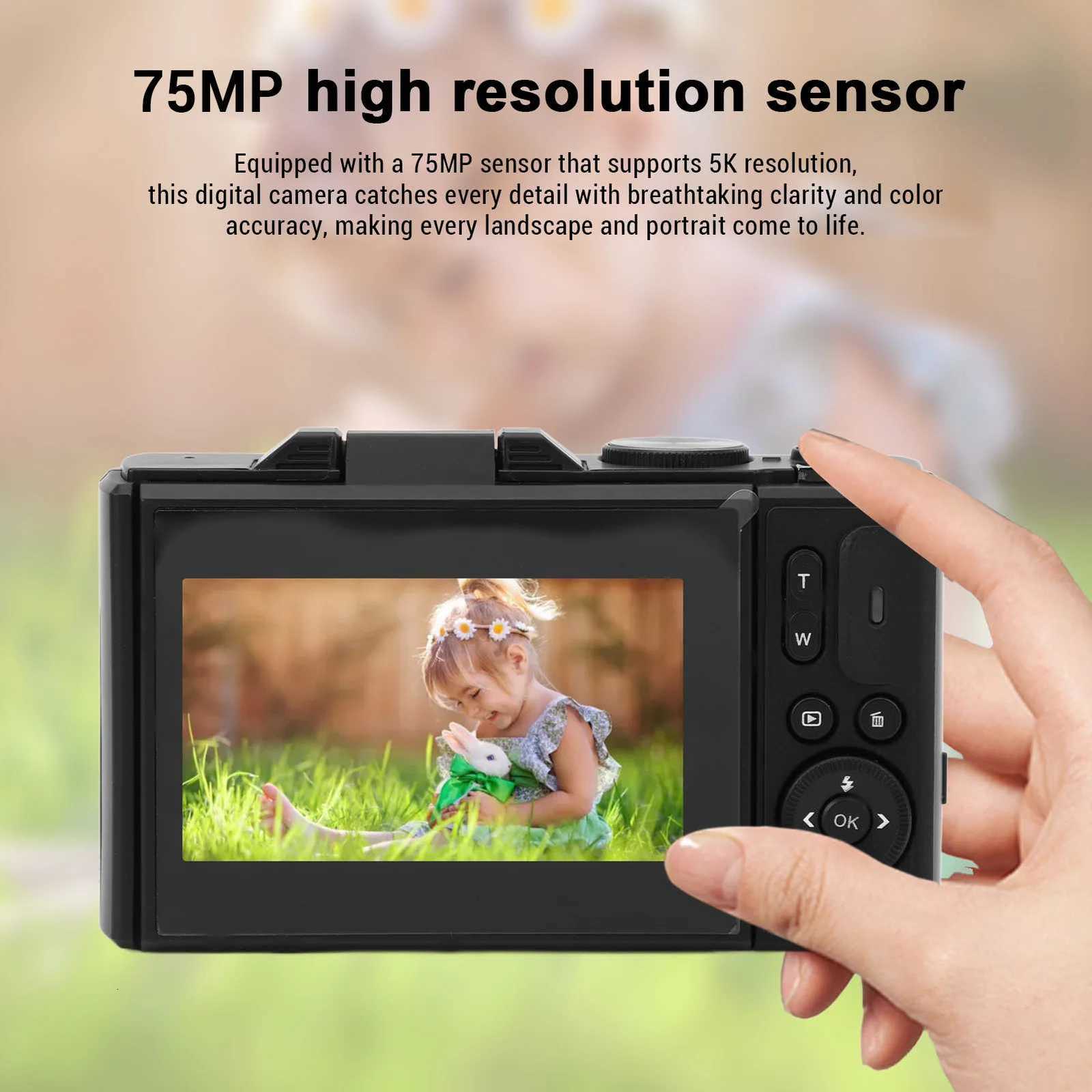 5K Digital Camera 75MP HD 18X Digital Zoom Autofocus Retro Mirrorless Camera with 3 Inch Screen for Travel PhotographyW251107