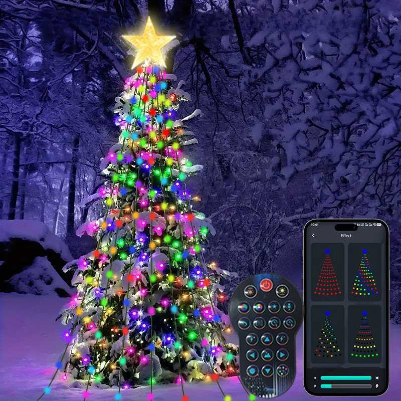 7FT 400LEDs Smart Christmas Tree Lights Fairy LED Lights with Star Topper DIY Color Changing App Remote for Christmas Tree Decor W251107