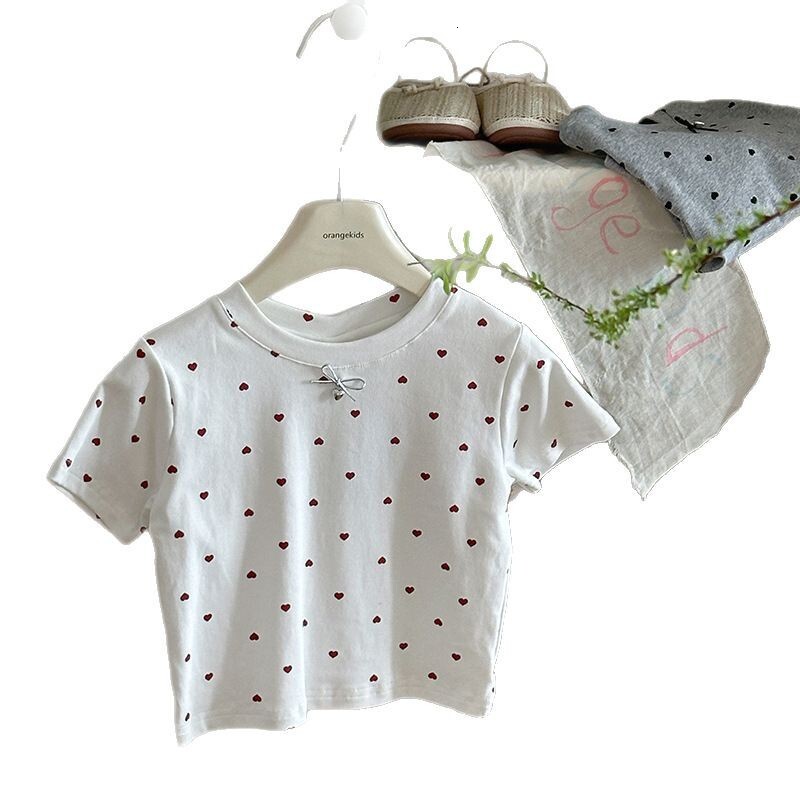Ddmyshoesvip Girl S Slim Fit Polka Dot Summer New Style Children S Stylish Design Short Round Neck Half Sleeved T Shirt Top