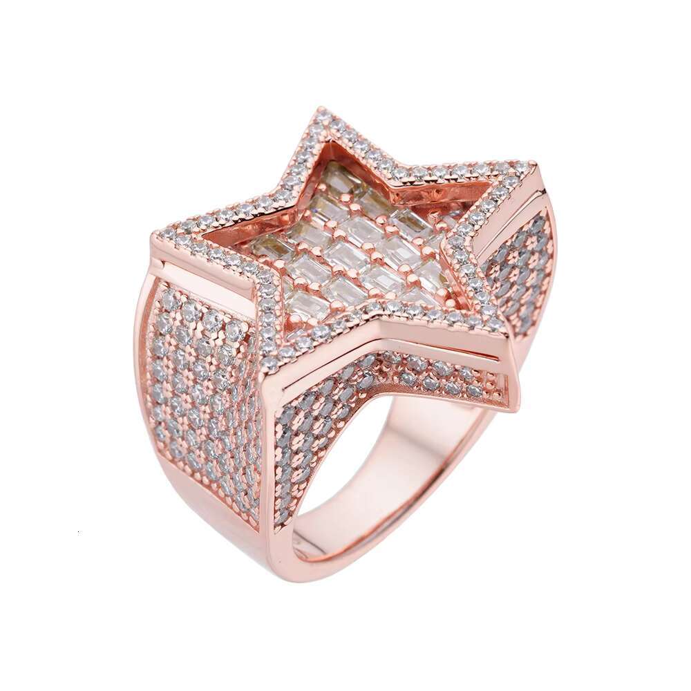 Iced Out Vvs Moissanite Diamond Cz Stone Men David Star Iced Out Star Ring