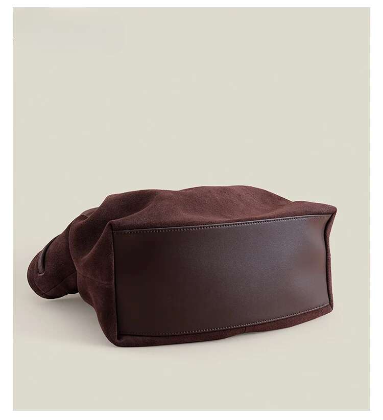 Slouchy Style Coffee Color Large Trapeze Tote Frosted Cow Skin Women Commuter Shoulder Bag Suede Retro Leisure Ladies Handbag