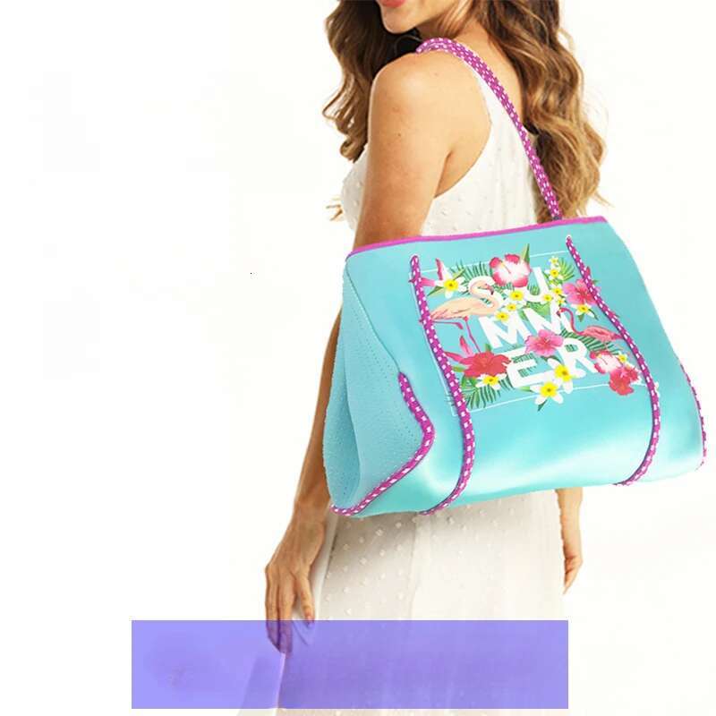 Diving Cloth Beach Bags Printed Flamingo Handbag Outdoor Picnic Women's Large Capacity Shoulder Tote Bag Neoprene