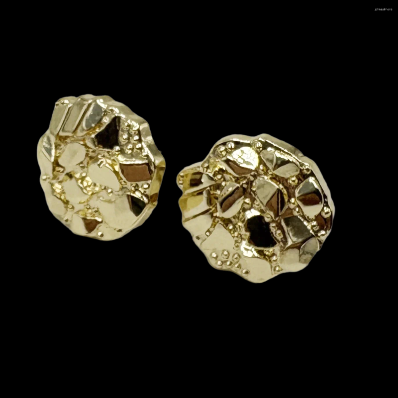 Stud Earrings 14k Gold Plated 12mm Round For Men And Women Fashion Jewelry Irregular Geometric Shape Nugget