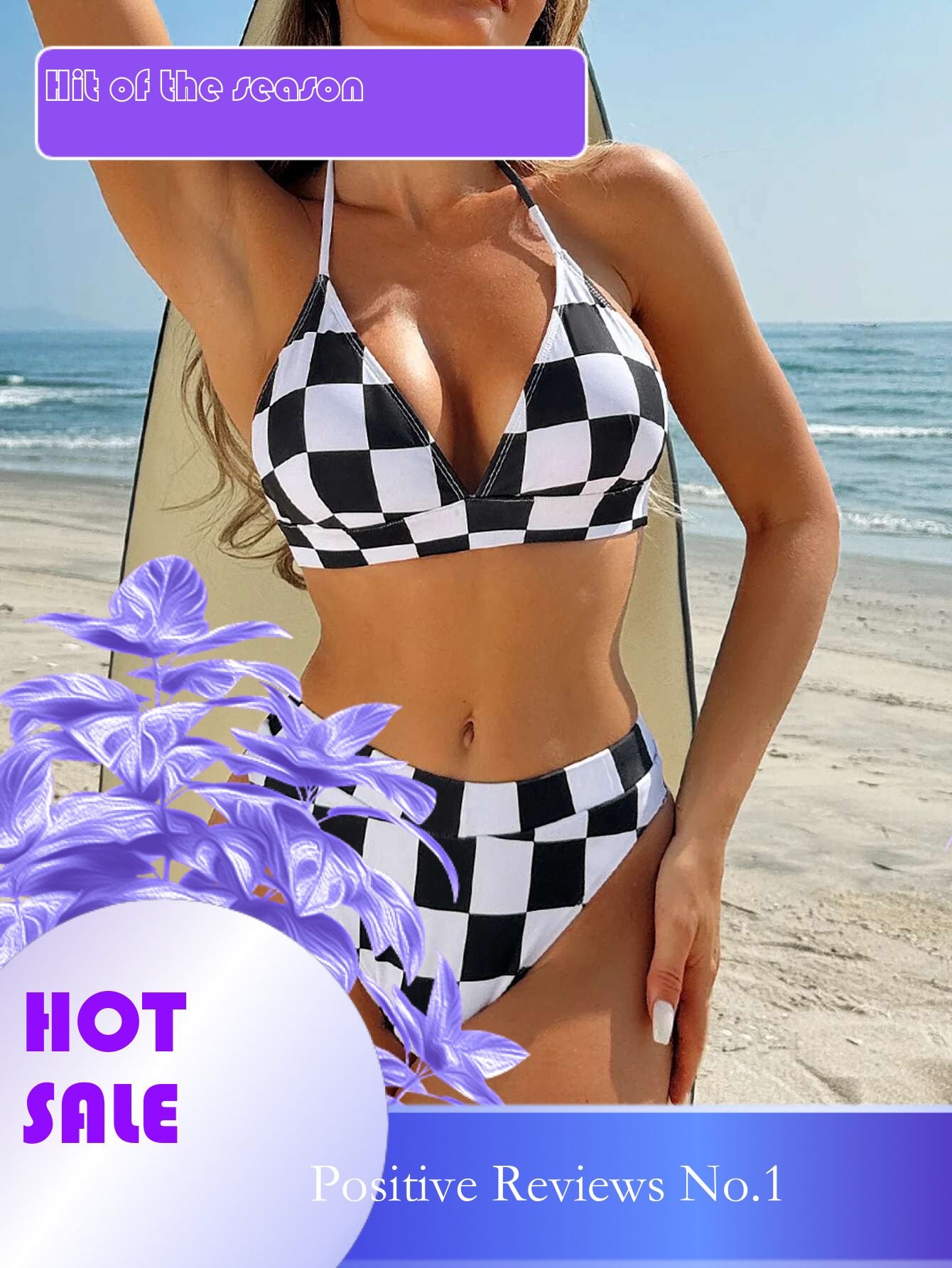 Dongdumaoyi Black White Plaid Bikini Set Women Sexy Halter Push Up High Waist Swimsuit Beach Bathing Suit Two Piece Swimwear Biquini