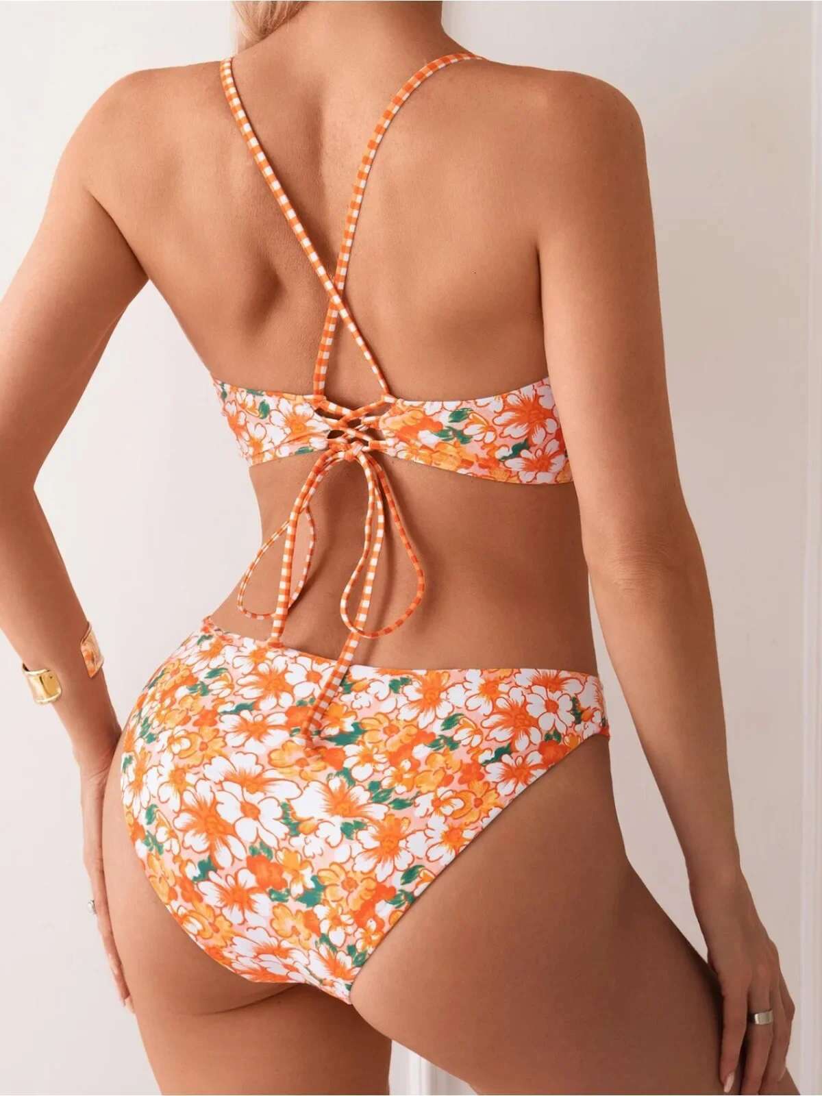 Dongdumaoyi Women S Print Piece Swimsuit Sexy V Neck Backless Beach Bikini Set High Waist Bathing Suit Summer New Suspender Swimwear
