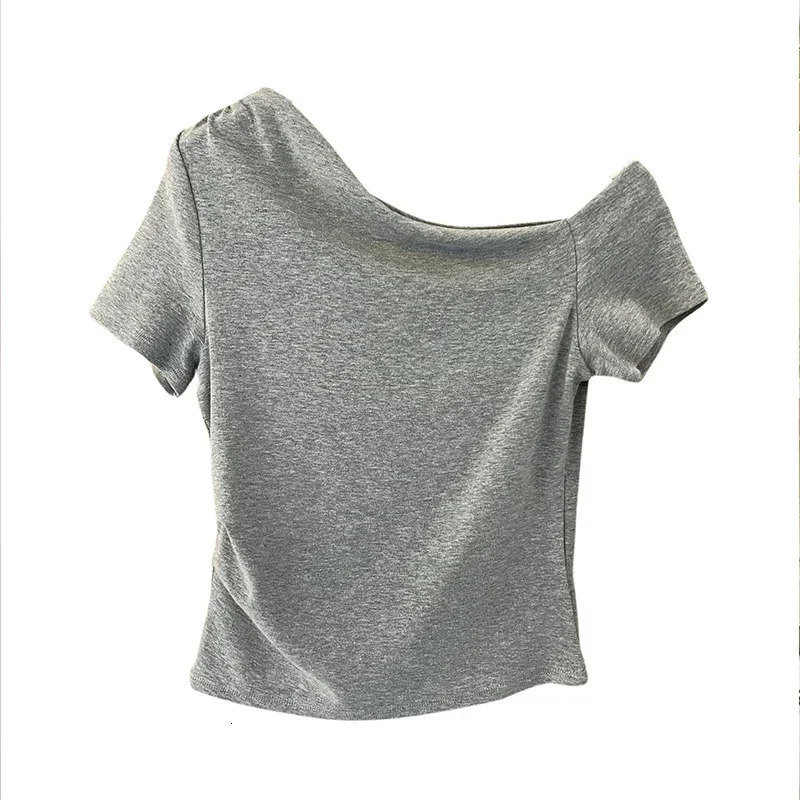 AOSSVIAO Womens Long Sleeve Shoulder Tshirt Tight Knitted Sexy Slimming Casual Basic Top Cutting 250407