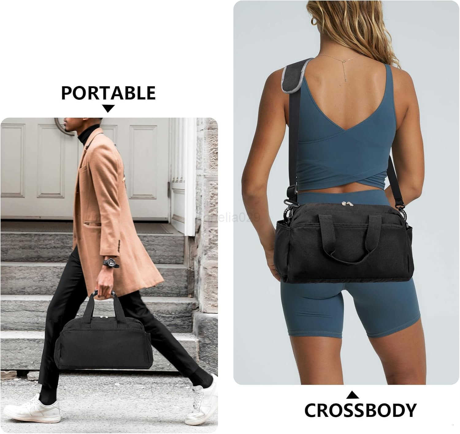 14 inch Small Gym Bag for Women Men Mini Duffel Bag for Travel Sports Lightweight Carry On Bag Black W251107