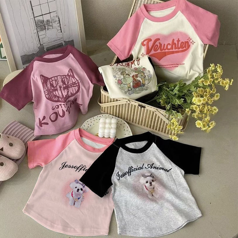 Ddmyshoesvip Buy 1 and send 1 Summer Dress Girls Short Sleeved T Shirt Korean Edition Cute Printed Cartoon Off Shoulder Children S Stylish Versatile T