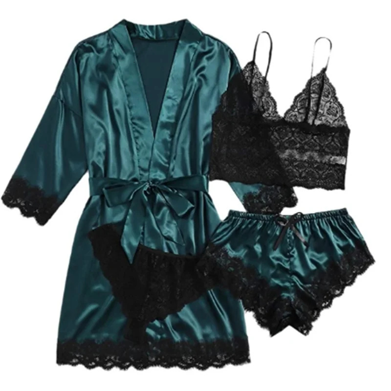 Summer selling womens sleepwear set lace four piece sling casual and comfortable 250313
