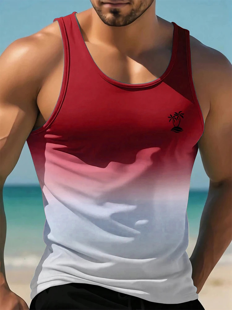Summer Casual Mens Sleeveless T-shirt Hawaiian Style Mens Fashion Crew Neck Tank Top Outdoor Beach Mens Tank Top 250407