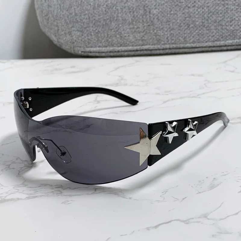 New Womens Fashion Y2K Sunglasses Star Decorative Large Frame Sun Glasses Outdoor Sports Cycling Eyewear UV400 Gafas De SolC250411