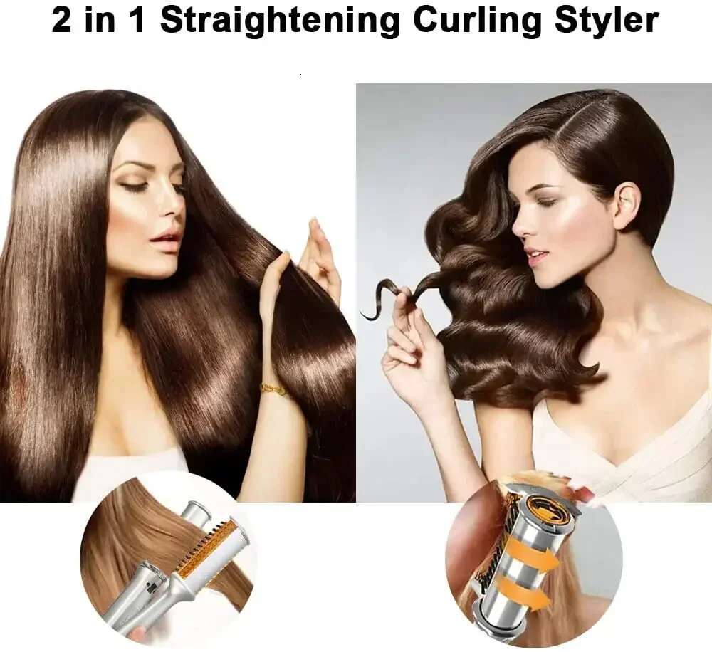 Professional Hairs Straight Comb Rotating Curler Styler 2 In 1 Hair Styg Tool Curg Iron With Brush