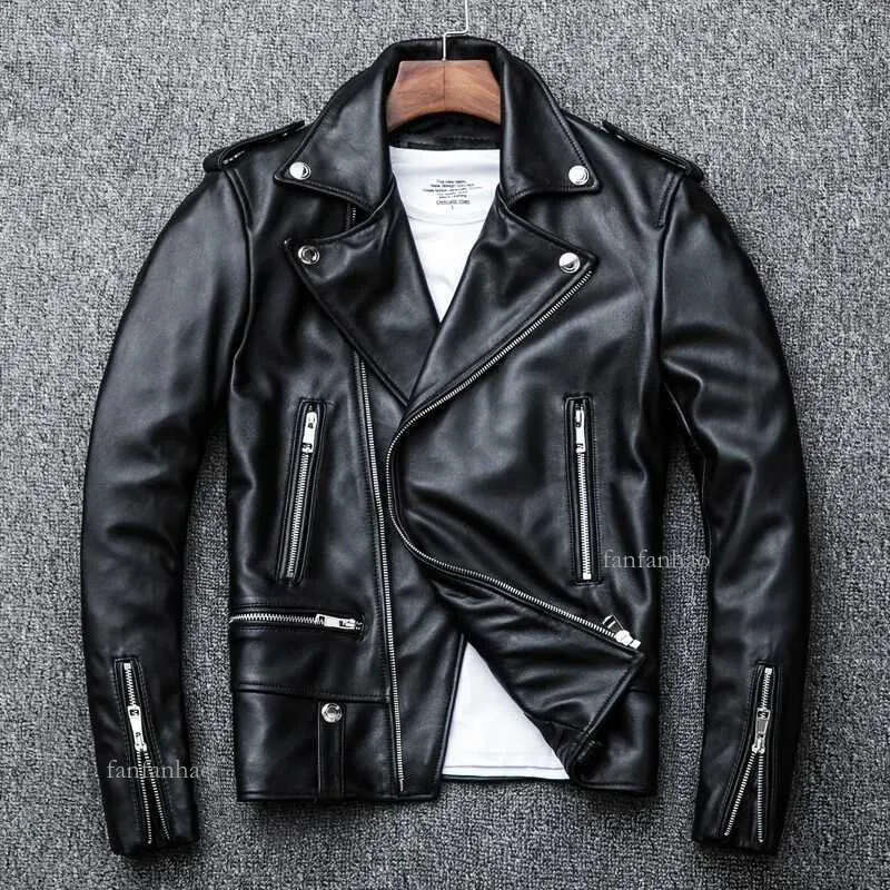 Spring Classical Perfecto Jacket Genuine Leather Motorcycle Jackets Men New Zealand Sheepskin Men Black Coat Slim SuitX240913