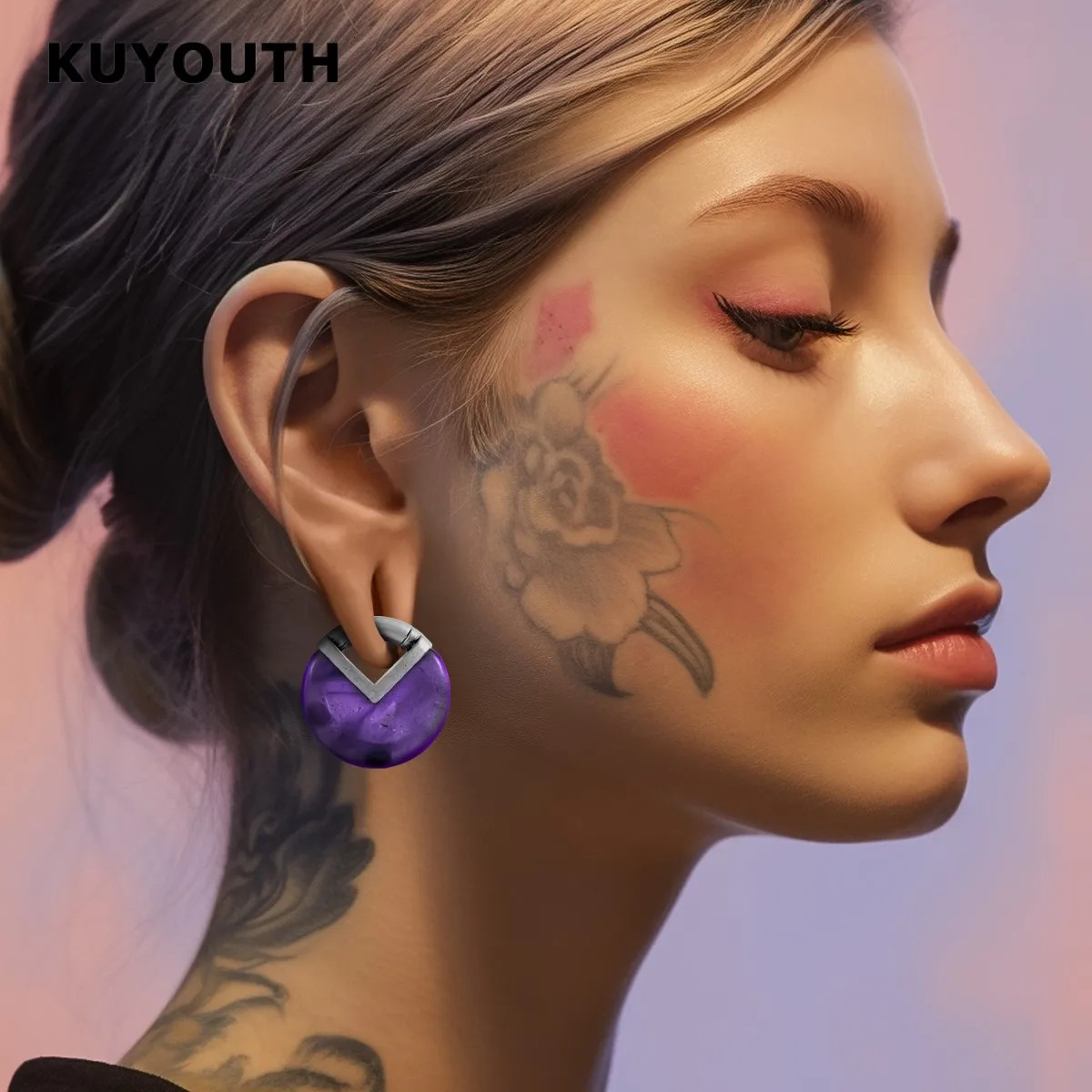 KUYOUTH Stone Round Ear Weight Hang Gauges Expanders Ears Stretchers Copper Magnet Earring Piercing Jewelry 2PCS 250403
