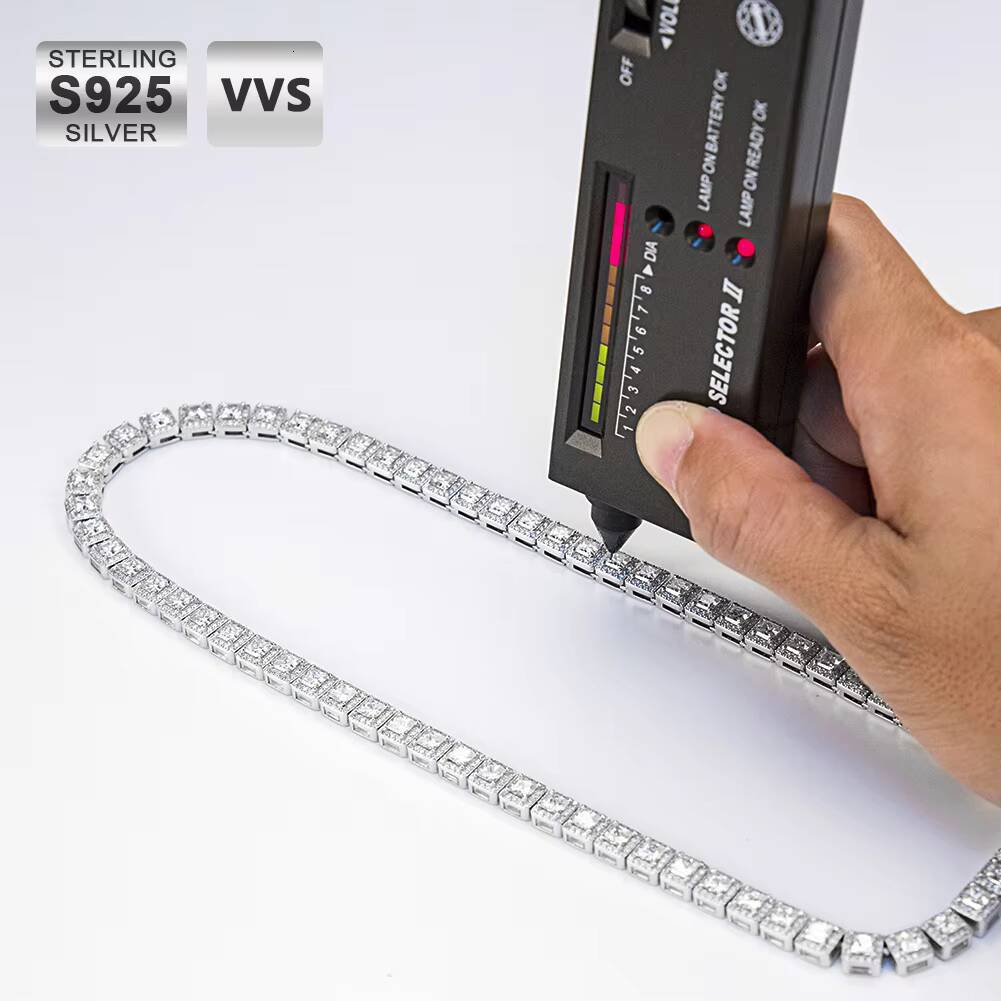 KRKC Custom High Quality 3mm 2mm 5mm 4mm 925 Silver Vvs Moissanite Tennis Necklace Men Princess Cut Tennis Chain for Women