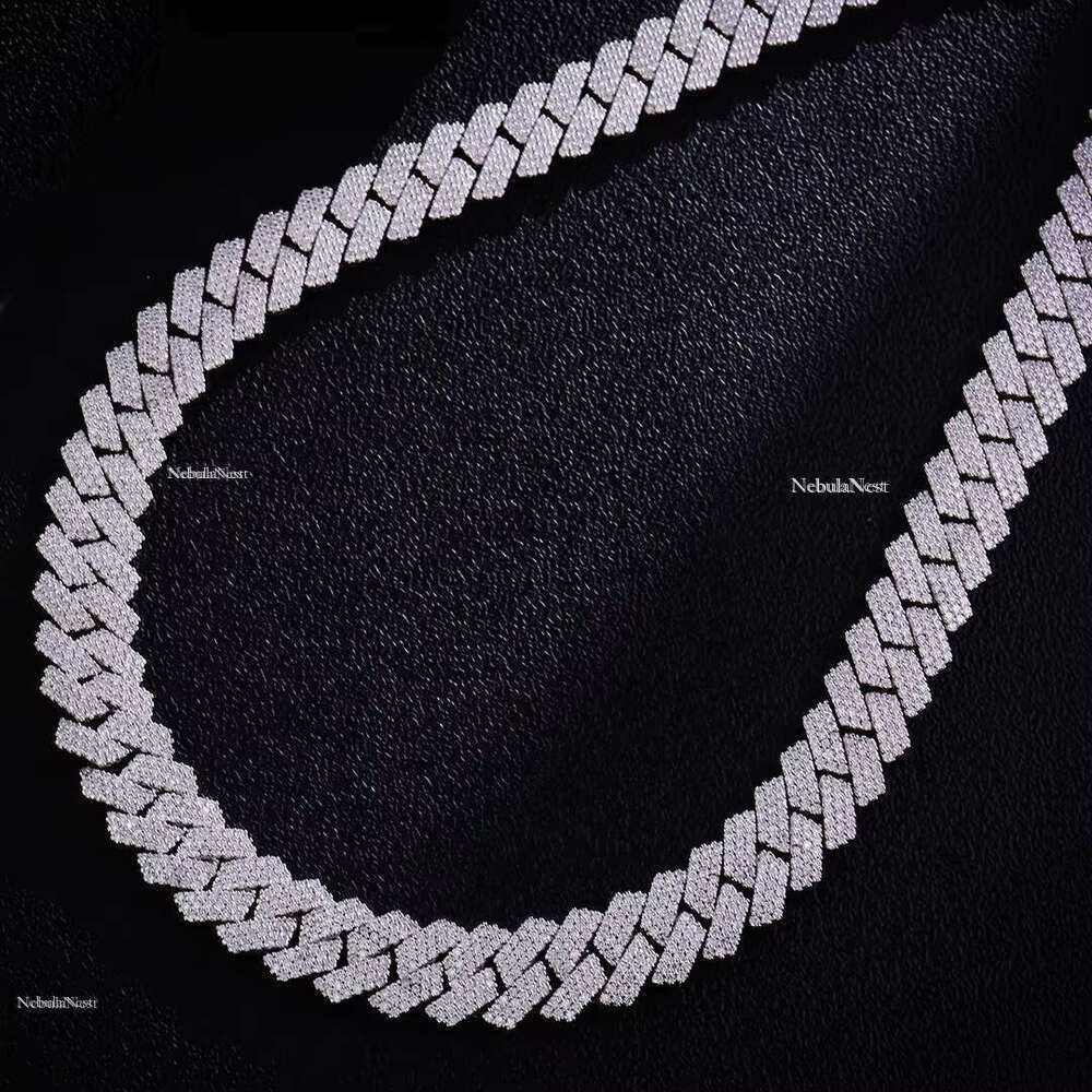 Sier Moissanite Hiphop Necklace Chain 15mm 3 Row Stones Dia Cuban Bracelet Custom Fine Jewelry Necklaces