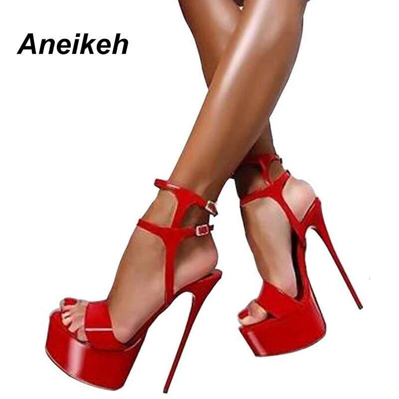 Aneikeh New Summer Fashion Sandals Sexy Open Toe 16Cm High Heels Party Dress Wedding Nightclub Women Shoes Black Red White
