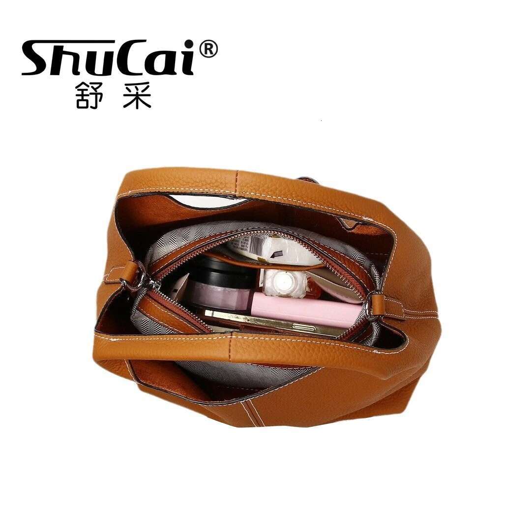 Genuine Leather Women's Cowhide Bucket Bag Vegetable Basket Shoulder Niche Design Underarm Crossbody Bags For Women