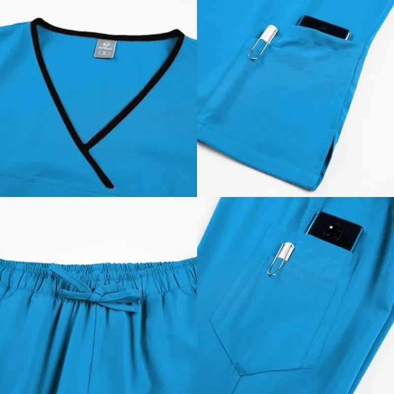 Nurse Beauty Salon Workwear Clinical Scrubs Top Pant Spa Doctor Nursing Tunic Suit Uniforms Woman Scrub Set 250402