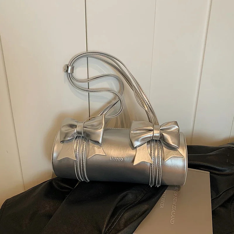 Exquisite Bow Gloss PU Boston Shoulder and Cross Body Bag Two Sizes Cute Womens Handbag Style 250402