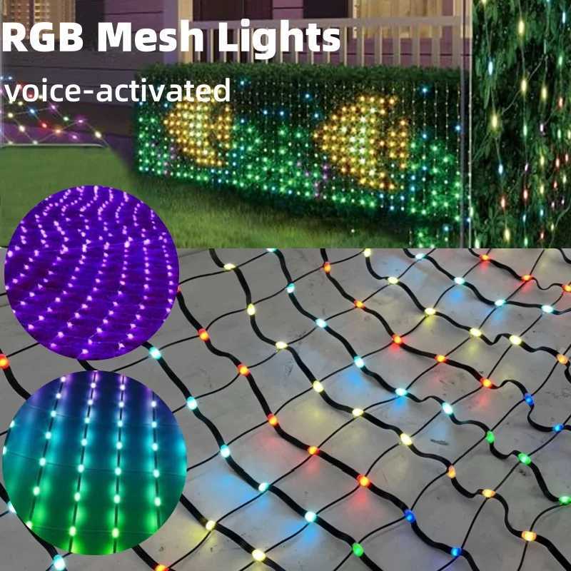 RGB Mesh Lights Curtain Light String Flexible Matrix Grid Lights for Christmas Party Patio Backyard Garden Decor W251107