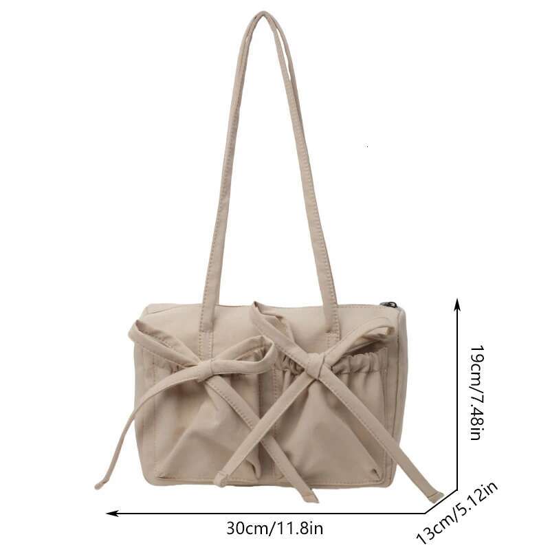 2025 New Korean Bow Nylon Shoulder Fashionable And Sweet Design Tote Bag Folded Large Capacity Commuter Women's Handbag