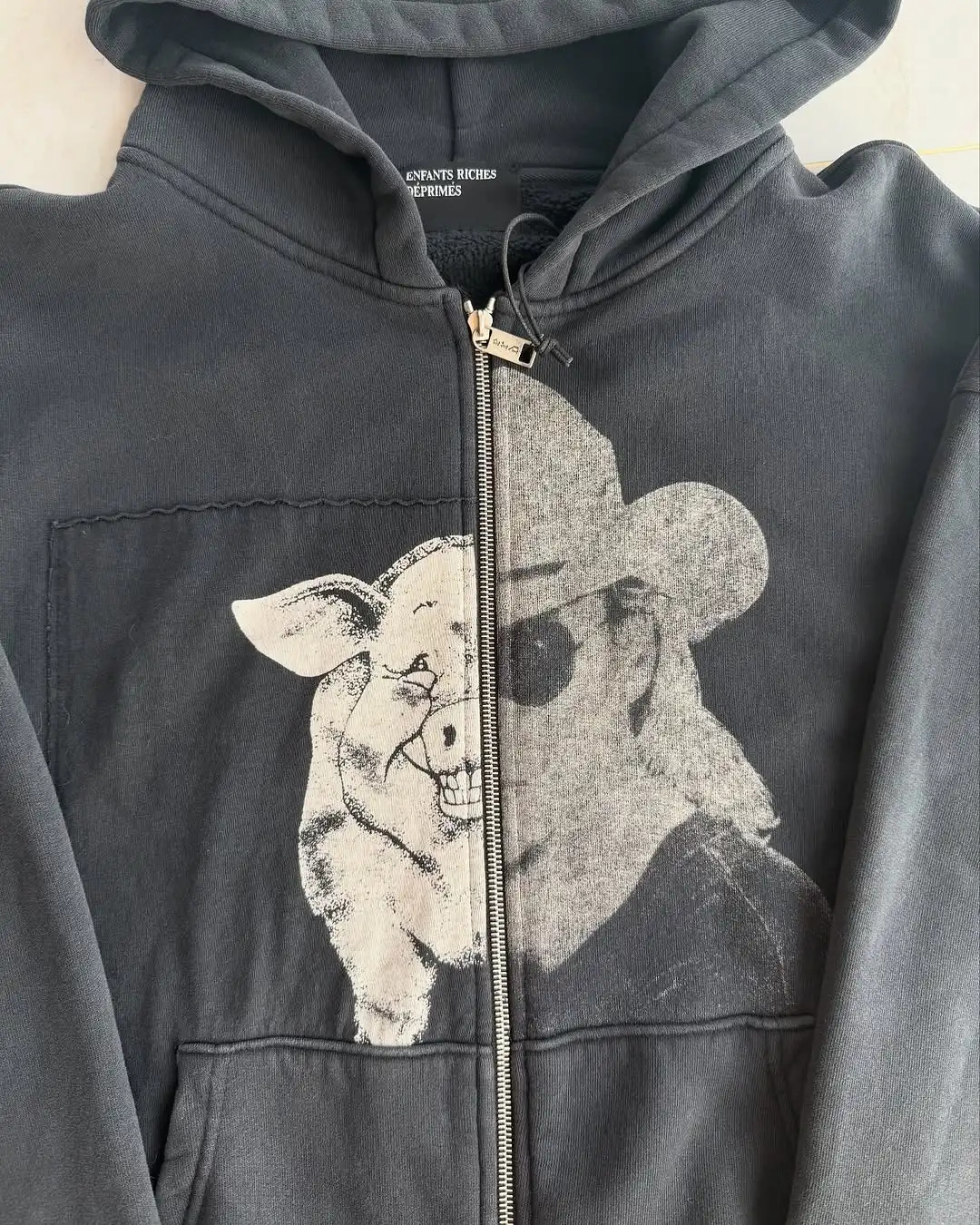Retro Pattern Printed Zipper Hoodie Y2K Harajuku Punk Gothic Loose Sports Street Clothing Couple Top 250403