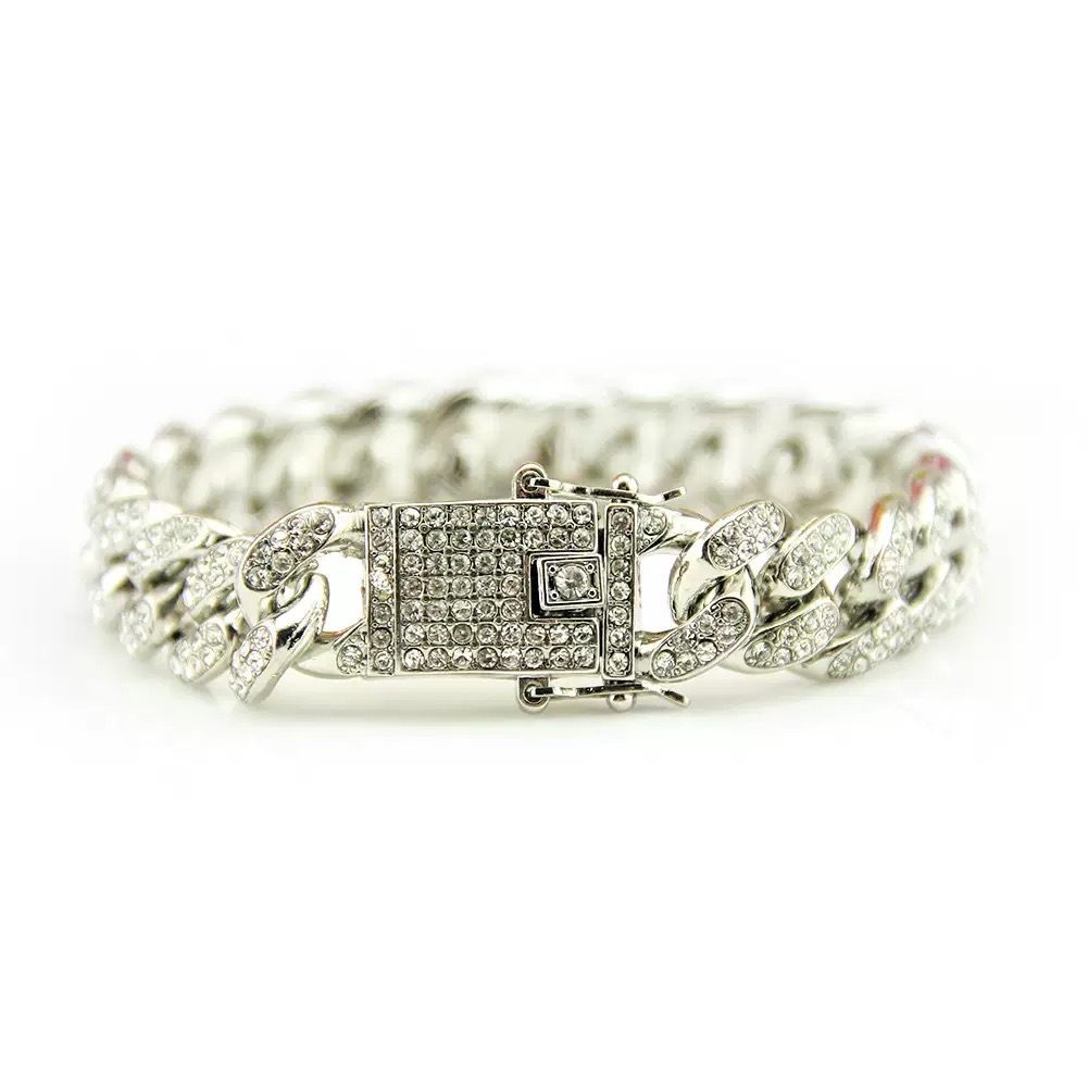 Master Rocks Sterling Silver Hip Hop Bracelet - 15mm Iced Cubic Zirconia & VVS Moissanite Charms