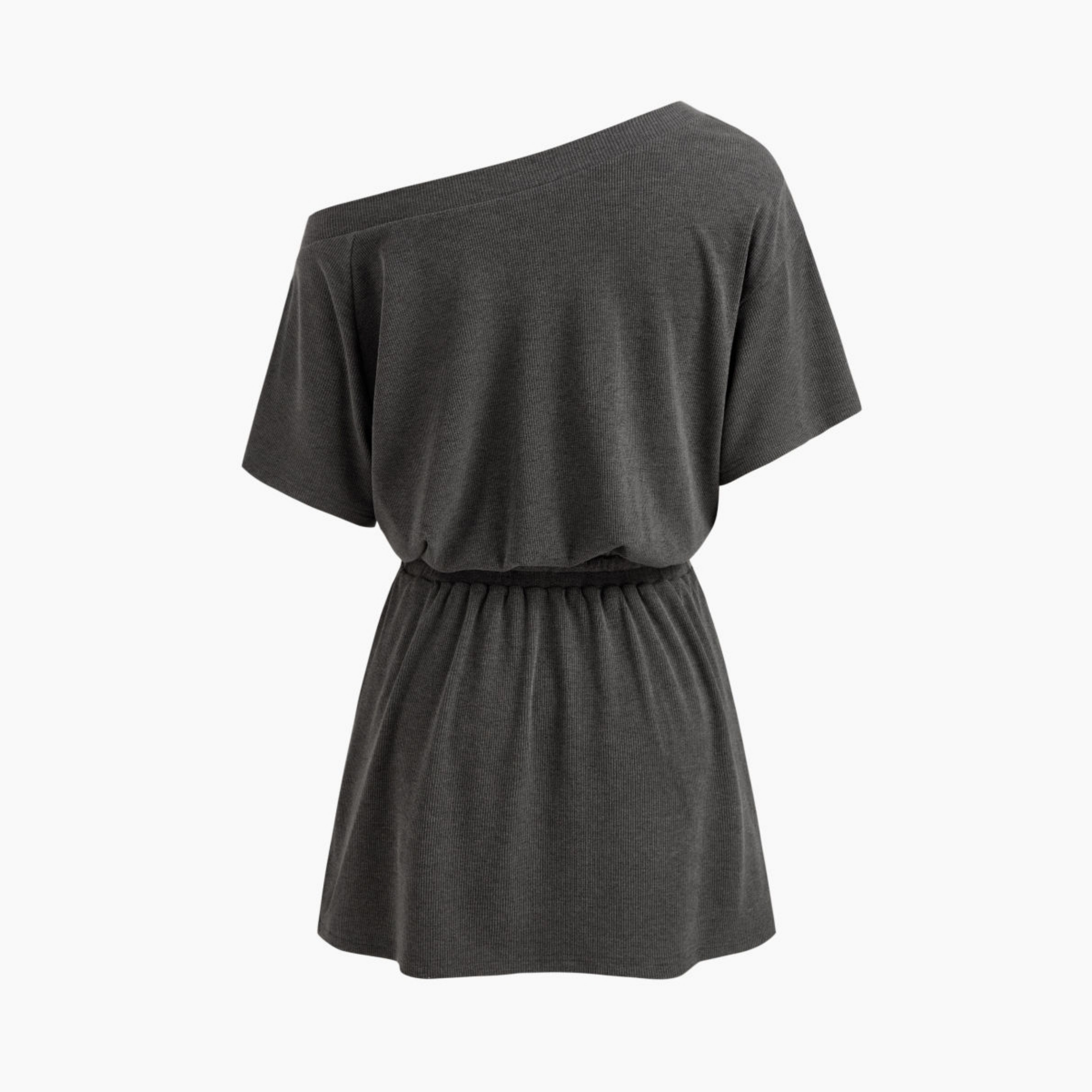 Women's Asymmetrical Off-shoulder Knit Mini Dress with Drawstring Elastic Waist For Daily Casual