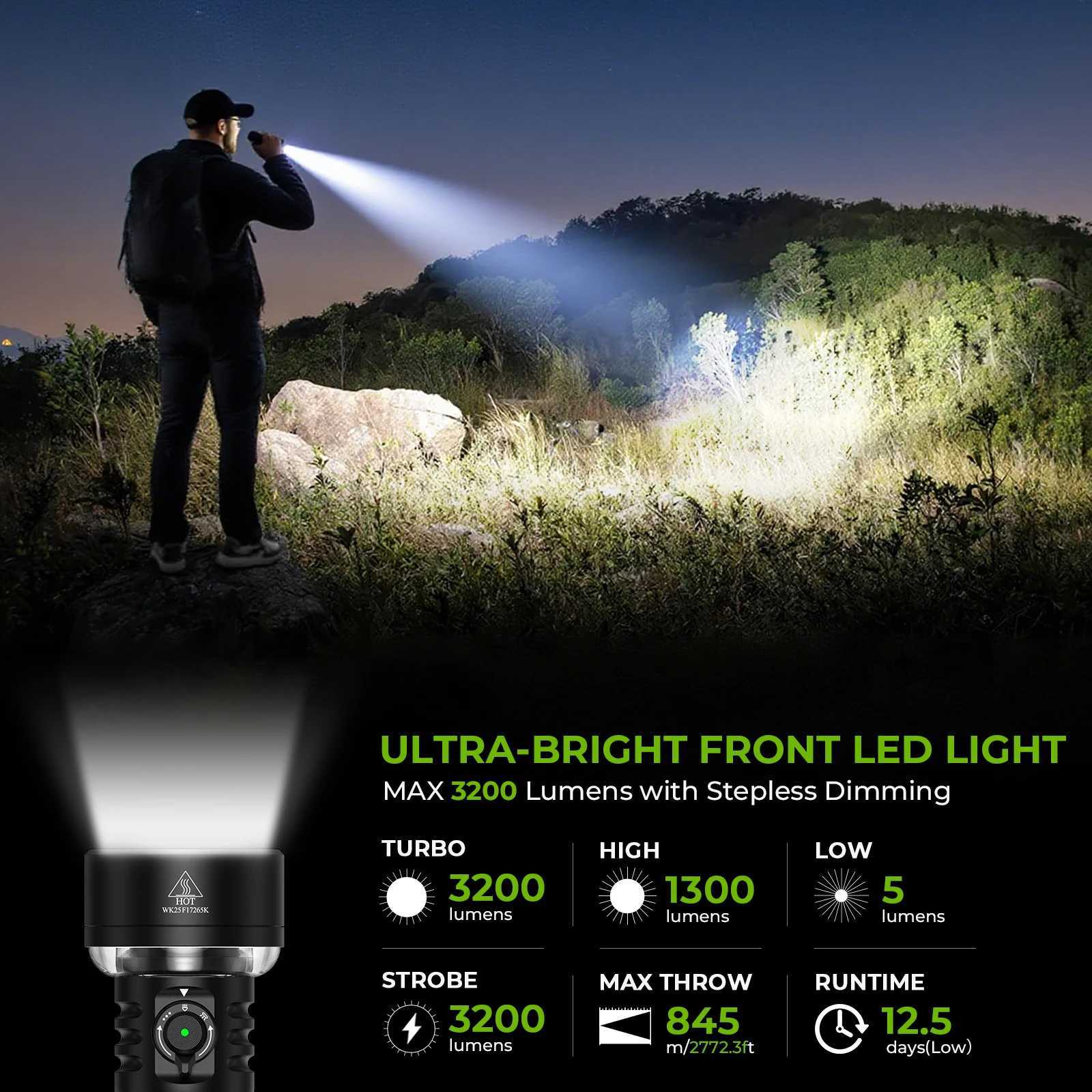 Wurkkos TS27 3200LM Super Bright Flashlight 845M Throw RGB Lighting Linterna Recargable Reverse Charging Power Bank For CampingW251106
