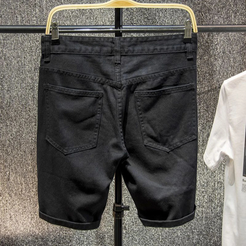 Summer Mens Fashion Trend FivePoint Hole Shorts Loose Versatile Straight Casual Solid Color Simple Y2k Jeans Men 250313