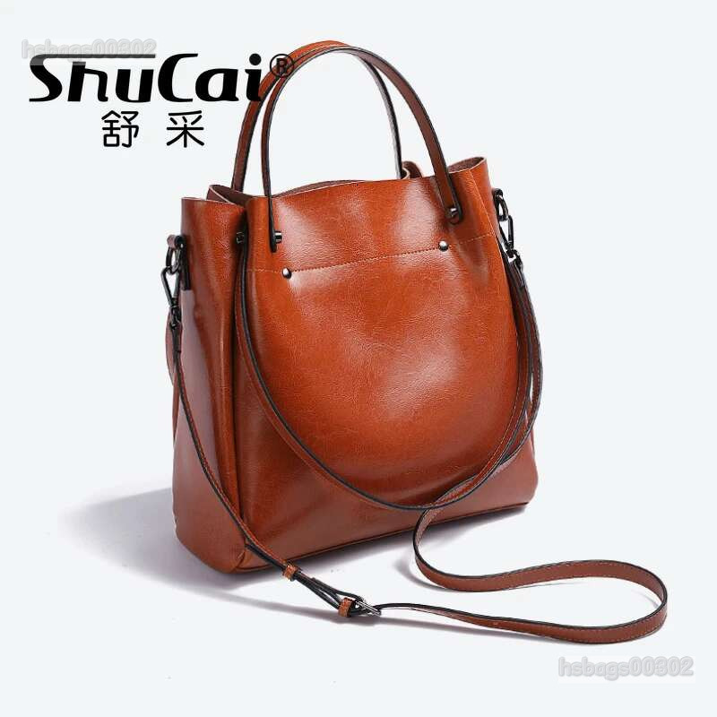 Shoulder Large Casual Tote Fashion Messenger Cowhide Leather Women's Bag Large-Capacity Ladies Handbag Bucket High Quality