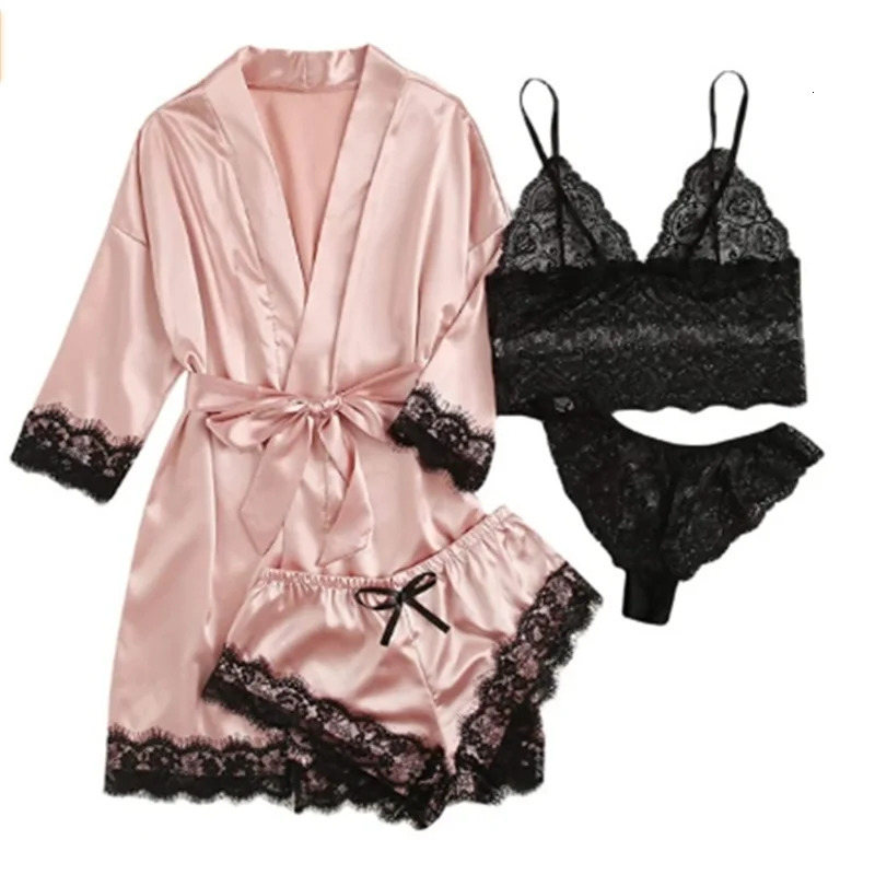 Summer selling womens sleepwear set lace four piece sling casual and comfortable 250313