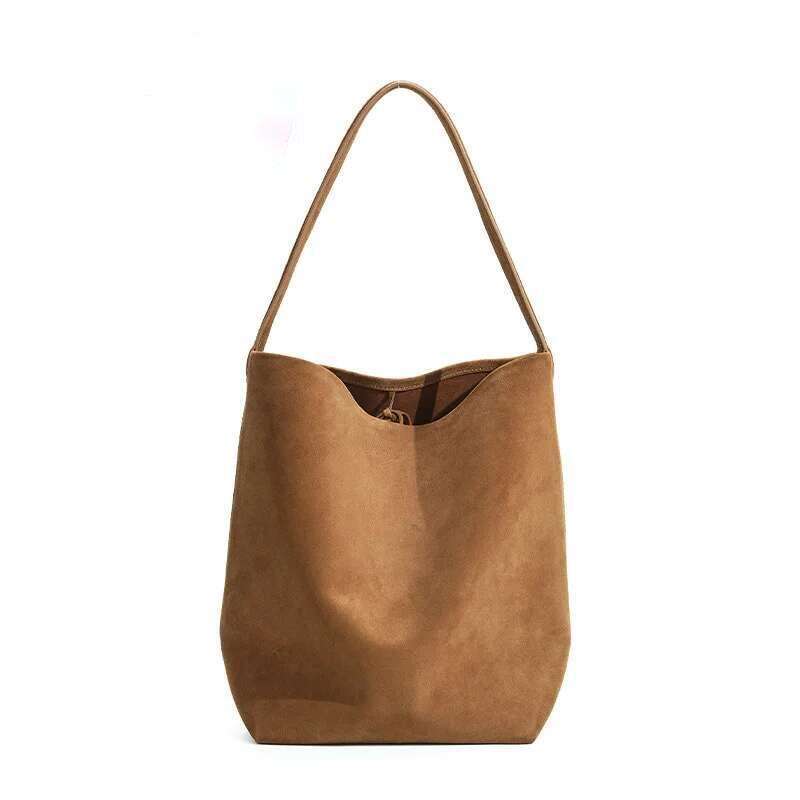 Autumn New Women Suede Lady Large Capacity Bucket Tote Female Underarm Shoulder Bag Commuter Soft Split Leather Handbag