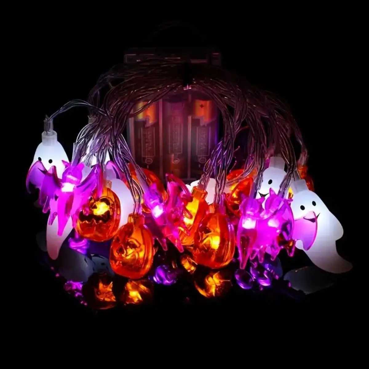 1pc Halloween String Lights Battery Operated 3D Pumpkin Bat Ghost Lights Halloween DecorationBattery Not Included W251107